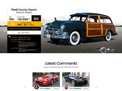 HERO PAGE 2 auction auctions automotive design ford county square ford county square illustration typography ui ux vintage car web woodie wagon