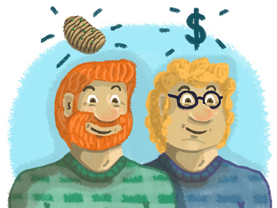 Two friends want start a food business. blue business food friends friendship illustration illustrator industry money