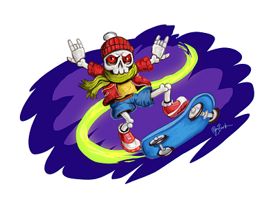 Skateboarding Skellington art character comics illustration