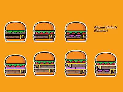 set of cute hamburger or burger isolated with orange background animation app art design designgraphic fastfood flat food graphic design icon illustration vector vectordesign