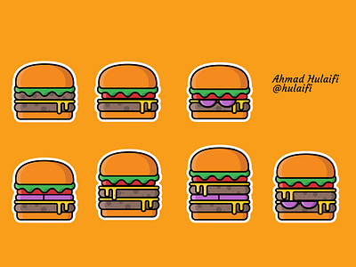 set of cute hamburger or burger isolated with orange background