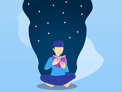 muslim child read book in the night animation app art design designgraphic flat graphic design illustration vector vectordesign