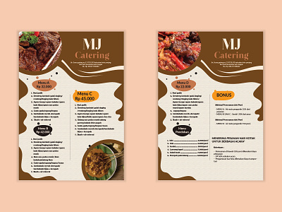 Two side menu brochure for "MJ Catering" catalog food menu menu design project