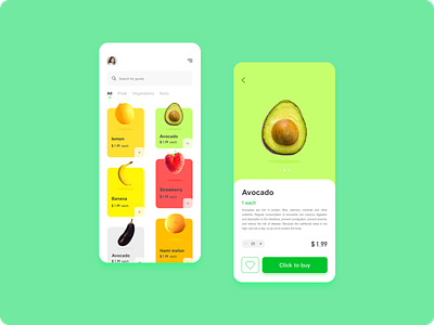Fruits and vegetables app design ui