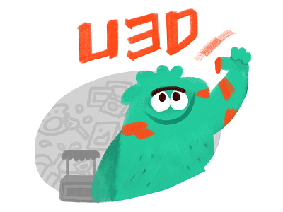 UED day cute green illustration monster painting vendor