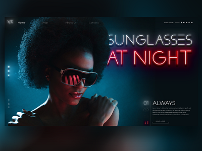 Sunglasses at Night Landingpage landing page landing page concept neon screendesign sunglasses ui uiux webdesign