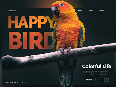 Happy Bird Landing Page banner bird colorful landing page screendesign ui uidesign uiux webdesign