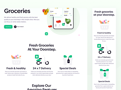 Responsive Landing Page for Groceries Delivery App design landing page layout responsive ui ux web