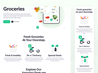 Responsive Landing Page for Groceries Delivery App