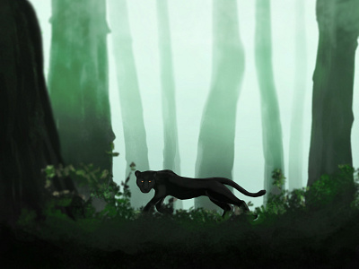 Dawn of Black panther 2d artwork cat dawn digital digital painting drawing forest illustration jungle night panther scare shot trend