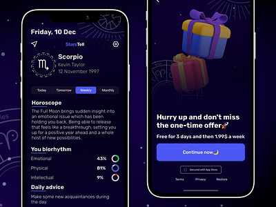 StarsTell - Horoscope App app appstore astro astrology ball design fotune horoscope ios magic paywall sign subscription teller ui zodiac