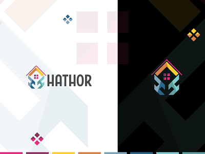 HatHor Home Logo branding colorful concept creative flat h letter h shape home homie house idea letter based lettermark logo logotype minimal modern property real estate unique