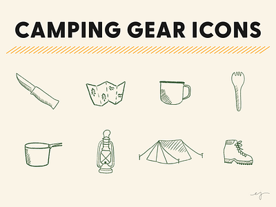 Icon set for a camping gear store branding camping digital illustration doodle graphic design hiking icons illustration illustrator nordic outdoors weekly warm up