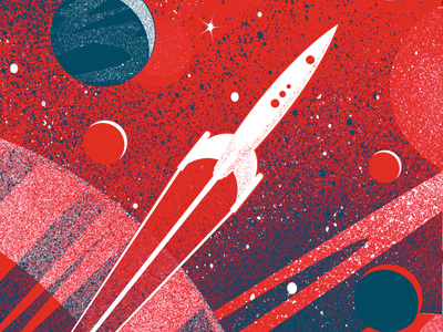 Kid Rocket space scape poster planets rocket space