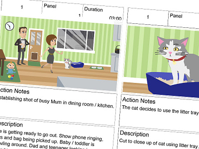 Cat Litter Product Animation Storyboard advert after effects animation cat illustration pet products storyboard