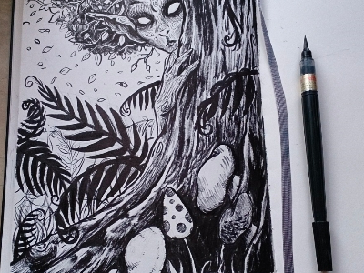 Friday sketch: Inky woodland drawing fantasy illustration ink nature sketch sketchbook traditional woodland