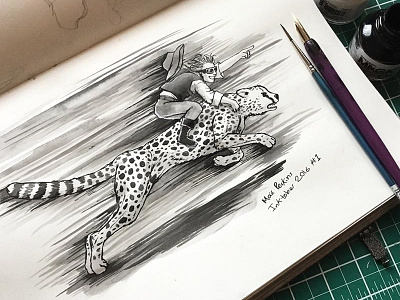 Inktober 2016 Day 1: "Fast" black and white cheetah fast hand drawn illustration ink inktober inktober2016 monochrome paper speed