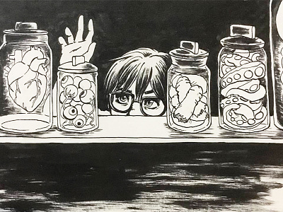 Inktober 2016 Day 3: "Collect" collect hand drawn horror illustration ink inktober inktober2016 jar macabre mad scientist