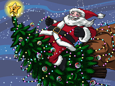 Christmas Card 2016 cartoon cell shading christmas christmas tree fying illustration ilustrator photoshop santa vector