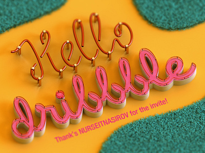 Hello dribbble! This is my Debuts shot 3d debut depth of field hello dribble illustration typography yellow