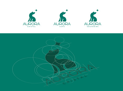 Logo for "Aurora Cristal" company aurora bear branding grid logo rounded souvenir vector