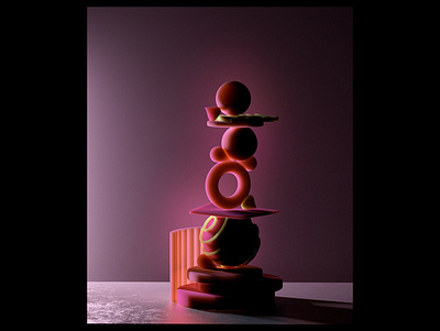 Balancing Totems 1 3dart 3drender aesthetics design illustration setdesign surrealism