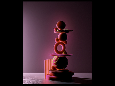 Balancing Totems 1 3dart 3drender aesthetics design illustration setdesign surrealism
