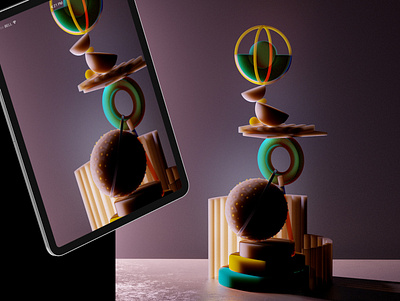 Balancing Totems 2 3dart 3drender abstract aesthetics artwork design illustration setdesign surrealism