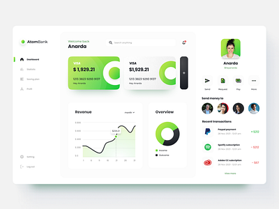 Atom Bank - Digital Fintech Web Dashboard UI Kits Template app bank banking business clean computer concept digital e wallet fintech green minimal