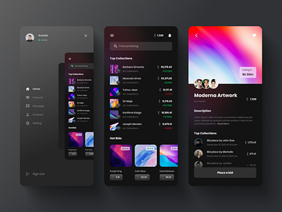 OpenMoon - NFT Crypto Art Marketplace Auction Mobile App app art bid concept cryptocurrency design eth graphic design investment marketplace money nft trade ui uiux usd