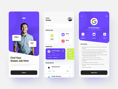 Jobfi - Remote Work Freelance Job Search Finder Mobile App app concept design graphic design ui uiux work