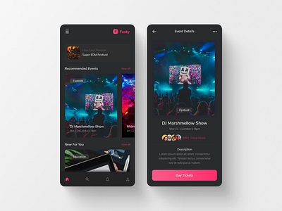 Festy - Event Booking Mobile App UI Kits Template app book event festival mobile template ui kits