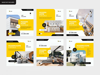 Yellow Property Social Media Instagram Post Feed Template abstract advertisement advertising apartment background banner blue business buy card clean concept