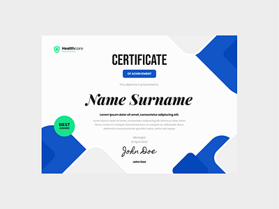 Blue Medical Healthcare Certificate Template achievement appreciation bank business certificate corporate diploma document education graduation modern template