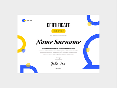 Yellow Blue Circle Certificate Template abstract background banner blue business certificate design document paper template vector yellow