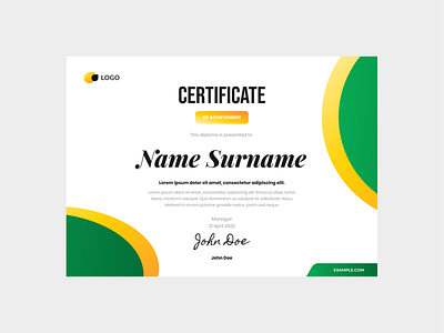 Green Yellow Gradient Certificate Template achievement award business certificate design diploma elegant frame graduation green illustration success