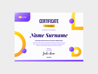 Purple Yellow Gradient Certificate Template achievement award certificate coupon diploma document elegant gold graduation invitation success vintage