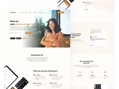Eyowo Website app brown design finance illustraion illustration money ui uxdesign white