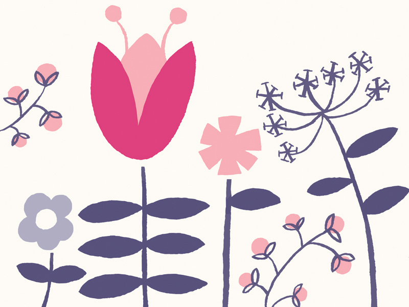 Flowers flowers pink blue cream illustration