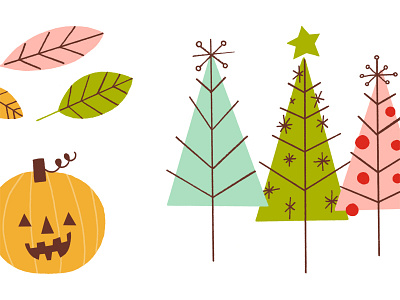 Holiday spots christmas fall halloween holiday illustrations retro