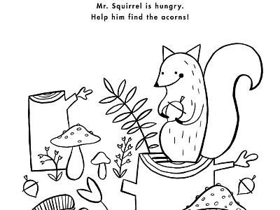 Mr. Squirrel coloring page coloring book coloring page illustration mushrooms plants squirrel woodland woods