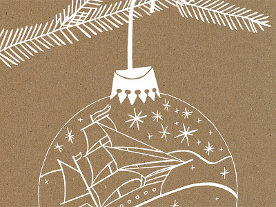 Letter pressed ship in a bulb branch bulb christmas christmas tree kraft paper ornament ship snow white
