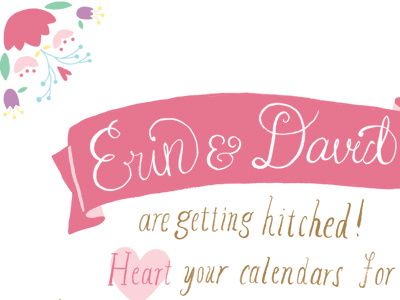 Flower & ribbon save the date invitation typography flowers illustration pink