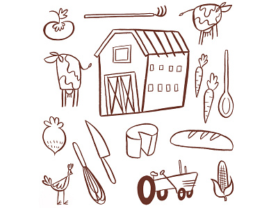 Farm fresh barn bread chicken cooking cows farm illustration tractor vegetables