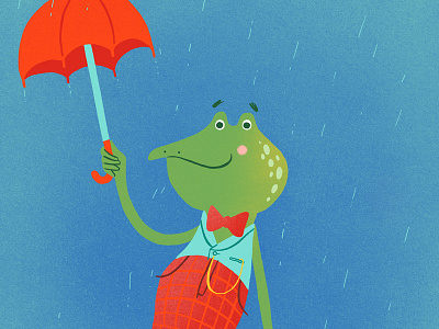 Rainy Day Mr. Frog bow tie frog illustration pocketwatch rain umbrella