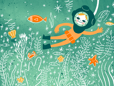 Diver blue boy diver fish illustration ocean