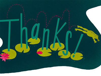 Thanks! blue character flowers frog greeting card illustration lily pads typography