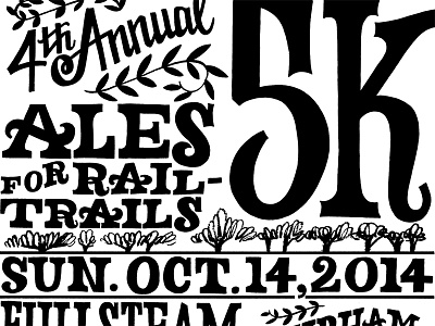 Ales for Rail-Trails 5K poster black and white lettering poster typography