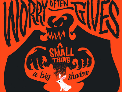 Worry bunny hand lettering illustration monster quote shadow typography