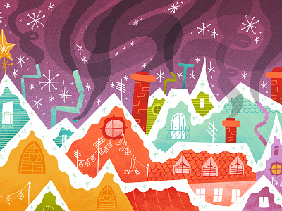Christmas town chimneys christmas colorful houses illustration sky smoke snow snowflakes town